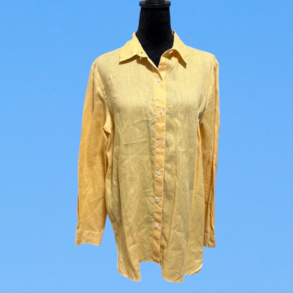 Linen Yellow Women's Button-Up Shirt Size S Tall